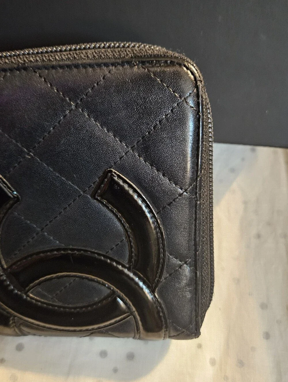 CHANEL Cambon Long Wallet Calfskin Zip Around Black x Black Pink Silver Hardware